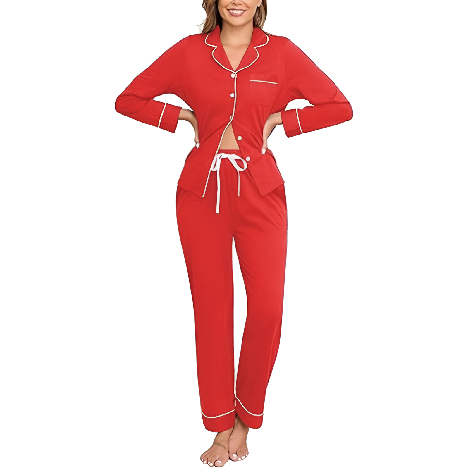 Long Sleeve Sleepwear Pajama Set With Button Down Design For Women