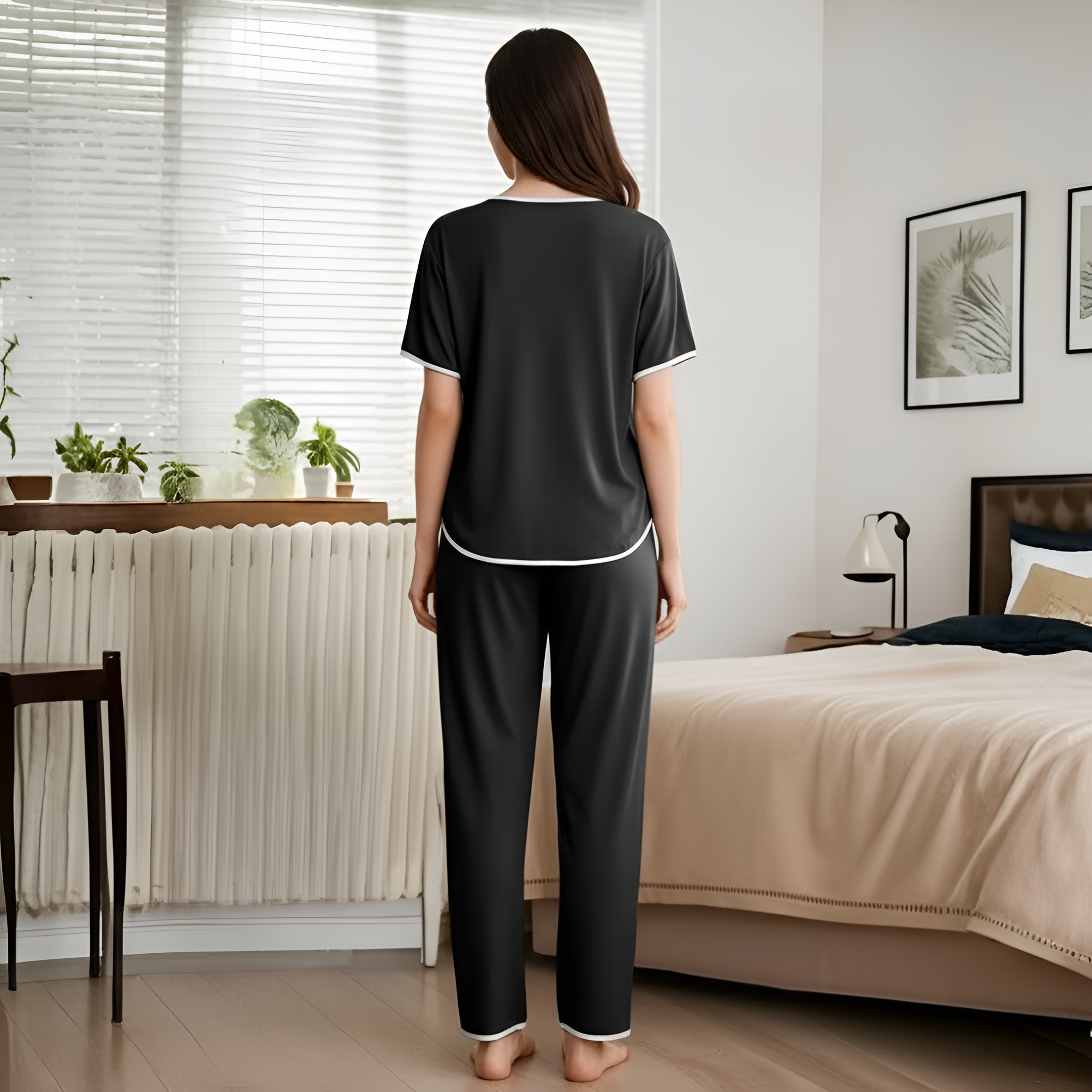 Couple's Set with Chest Heart Print, Men or Women Short Sleeve + Long PantsMatching Pajama Set Short Sleeve For Couples - Image 9