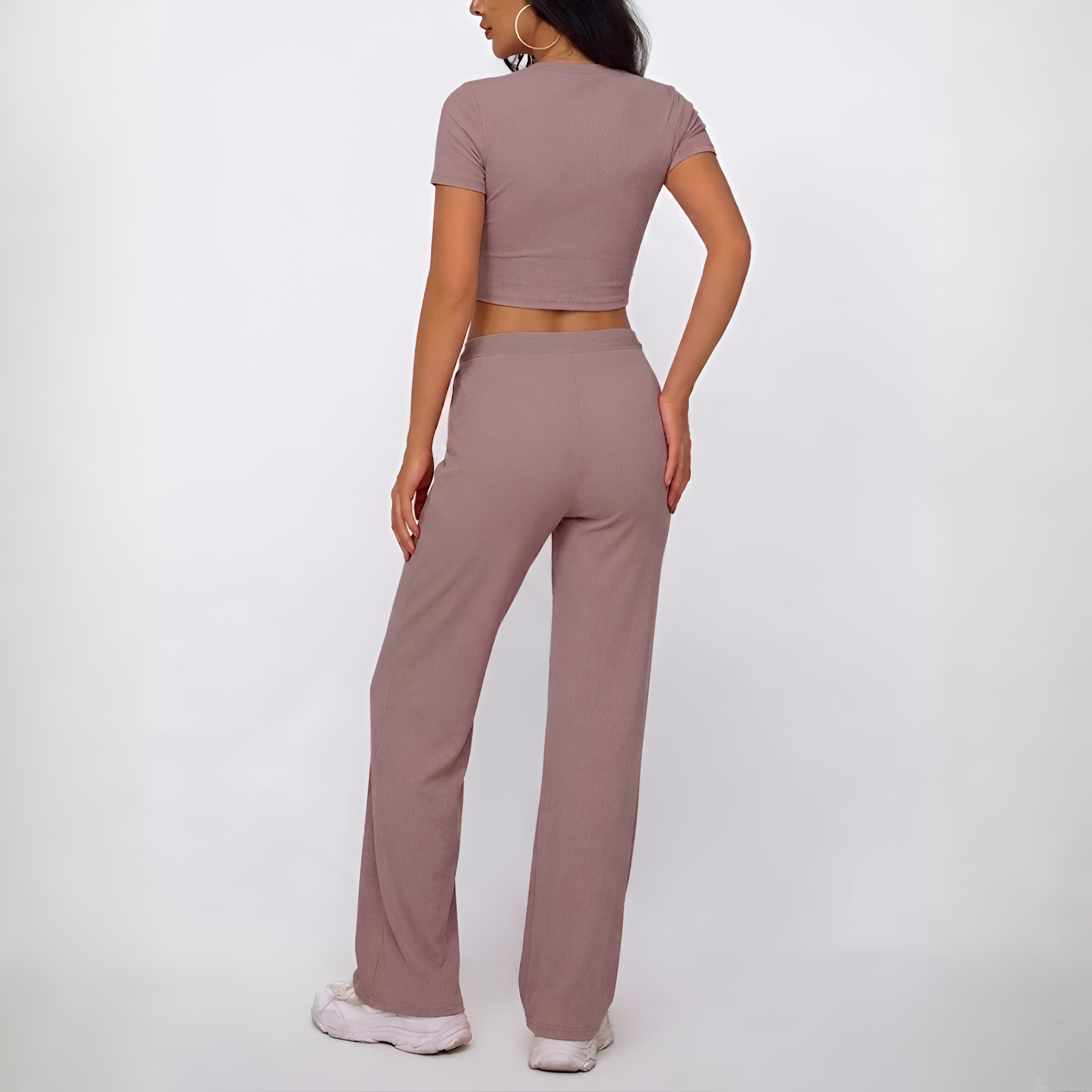 2 Piece Comfy Round Design Top And Pants Set For Women