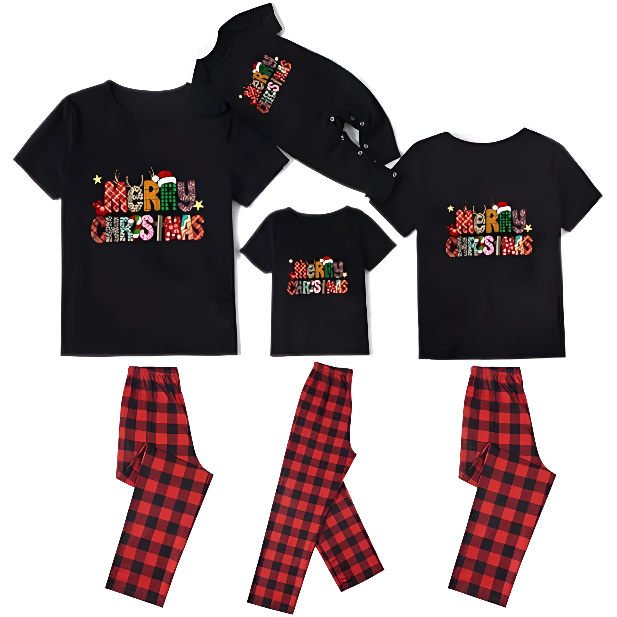 Matching Family Christmas Pajama Set With Letter Print T Shirt