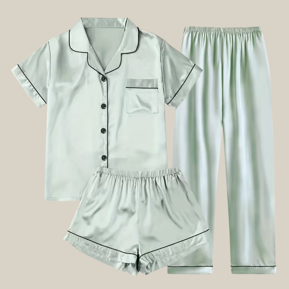 Casual Satin Set Front Pajama With Button For Women