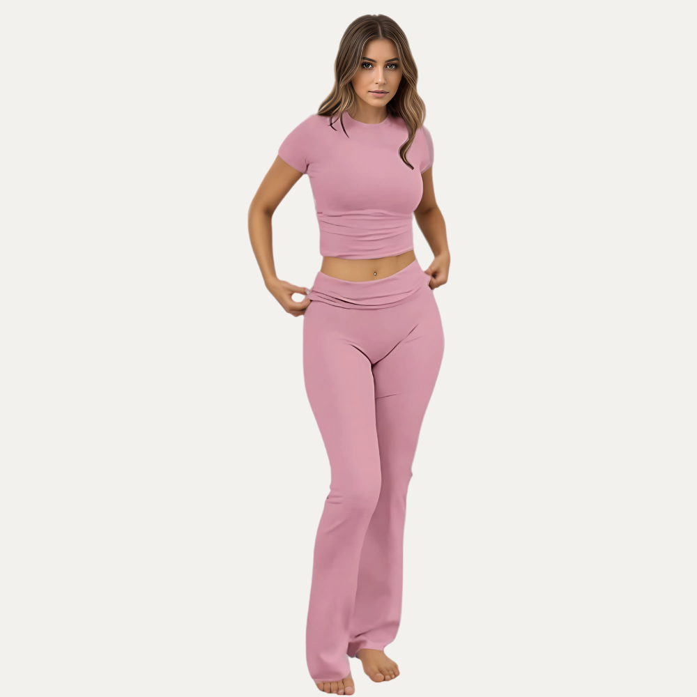 Women’s Two Piece Lounge Set with Crop Top and Flare Pants