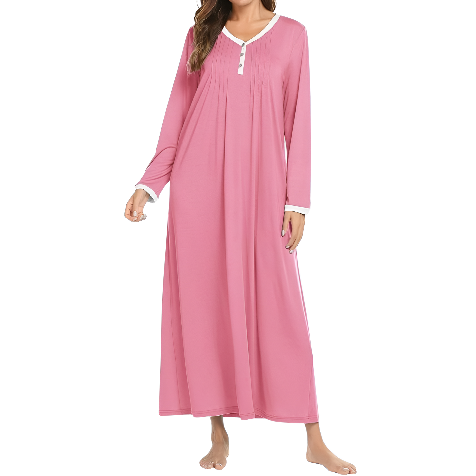 Henley Long Sleeve Nightgown Sleepwear For Women