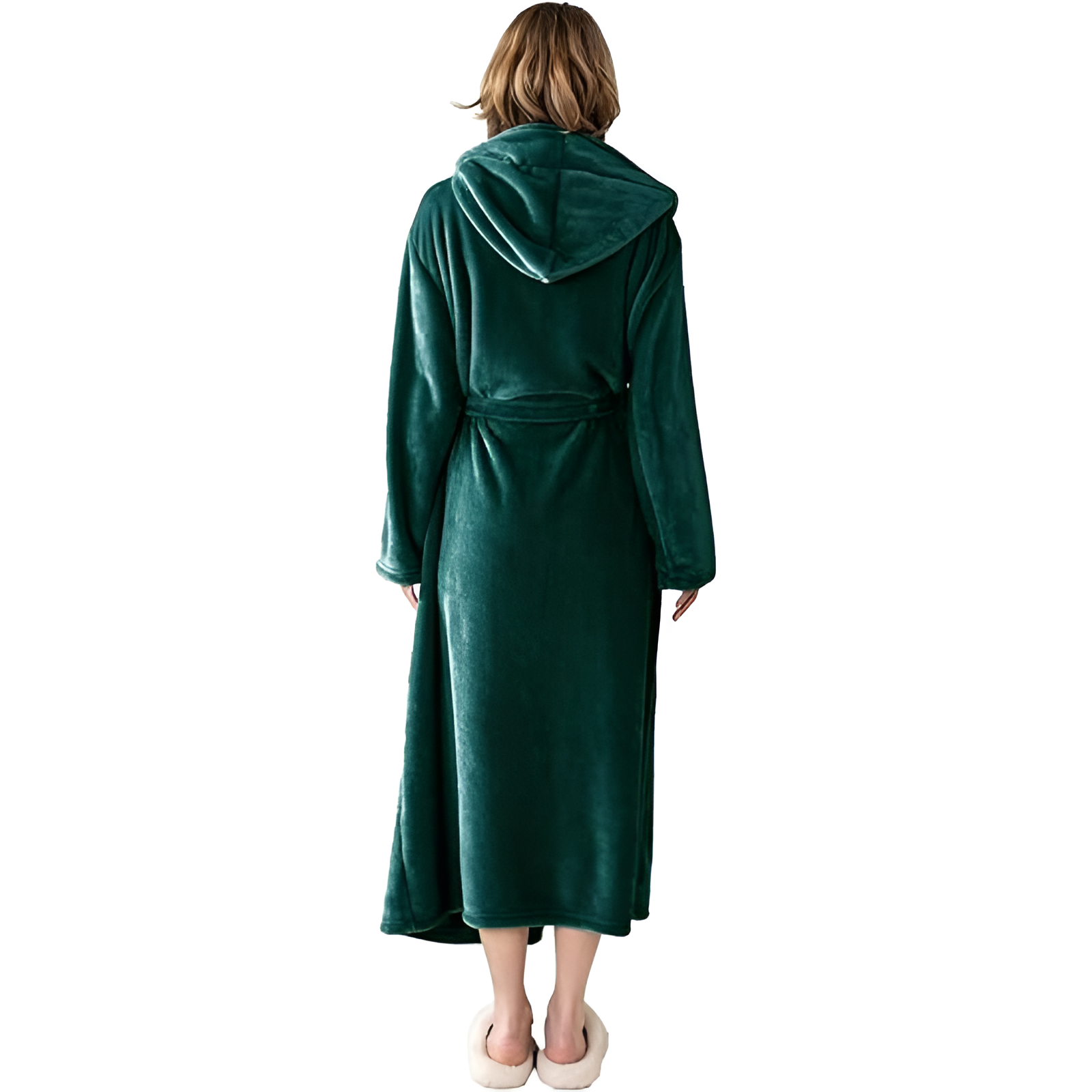 Full Length Hooded Plush Fleece Bathrobe For Women