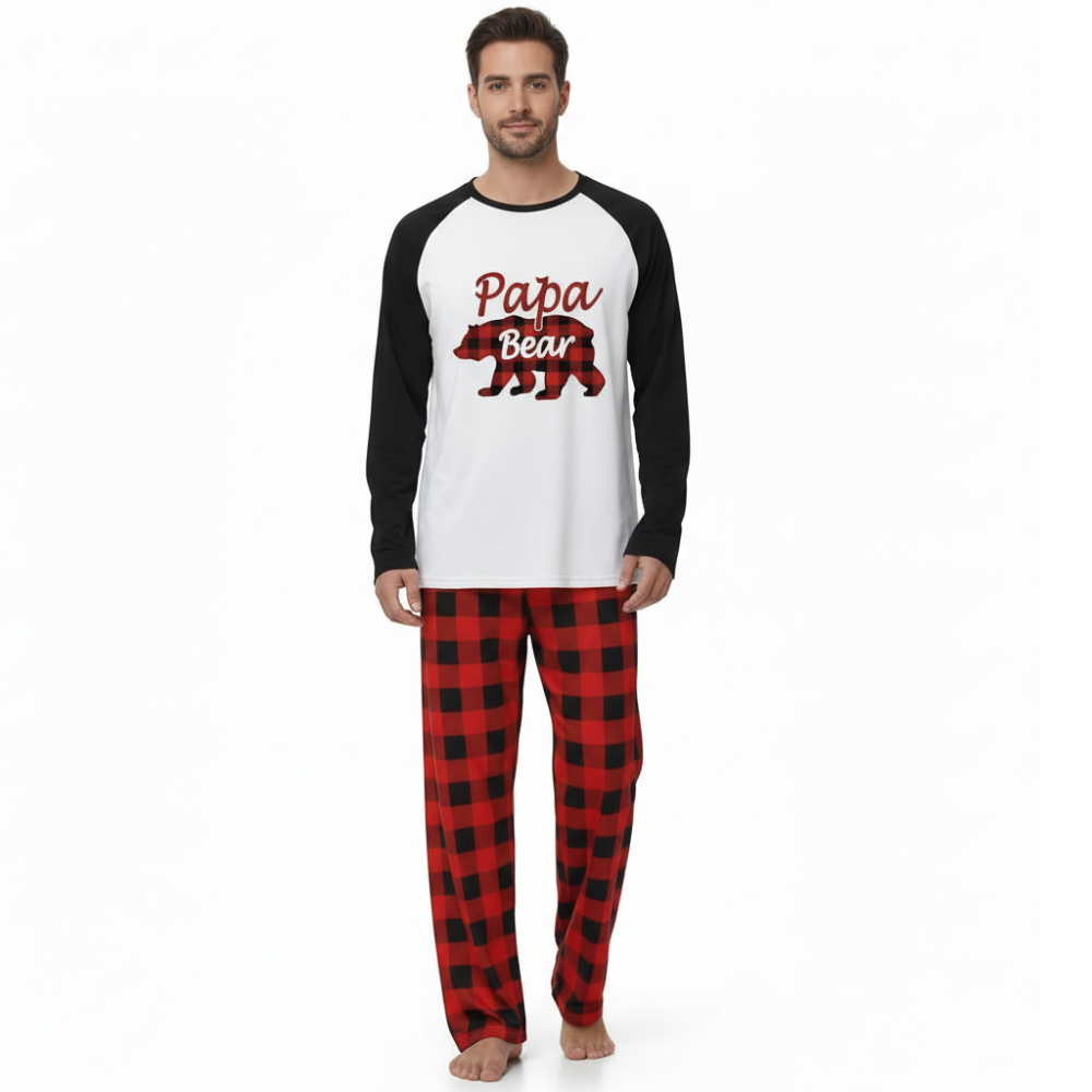 Matching Family Christmas Pajamas Sets With Bear Print For Winter Holidays