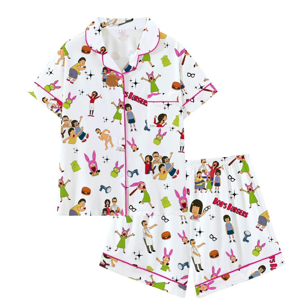 Casual Cartoon Printed Short Sleeve Pajama Set For Women
