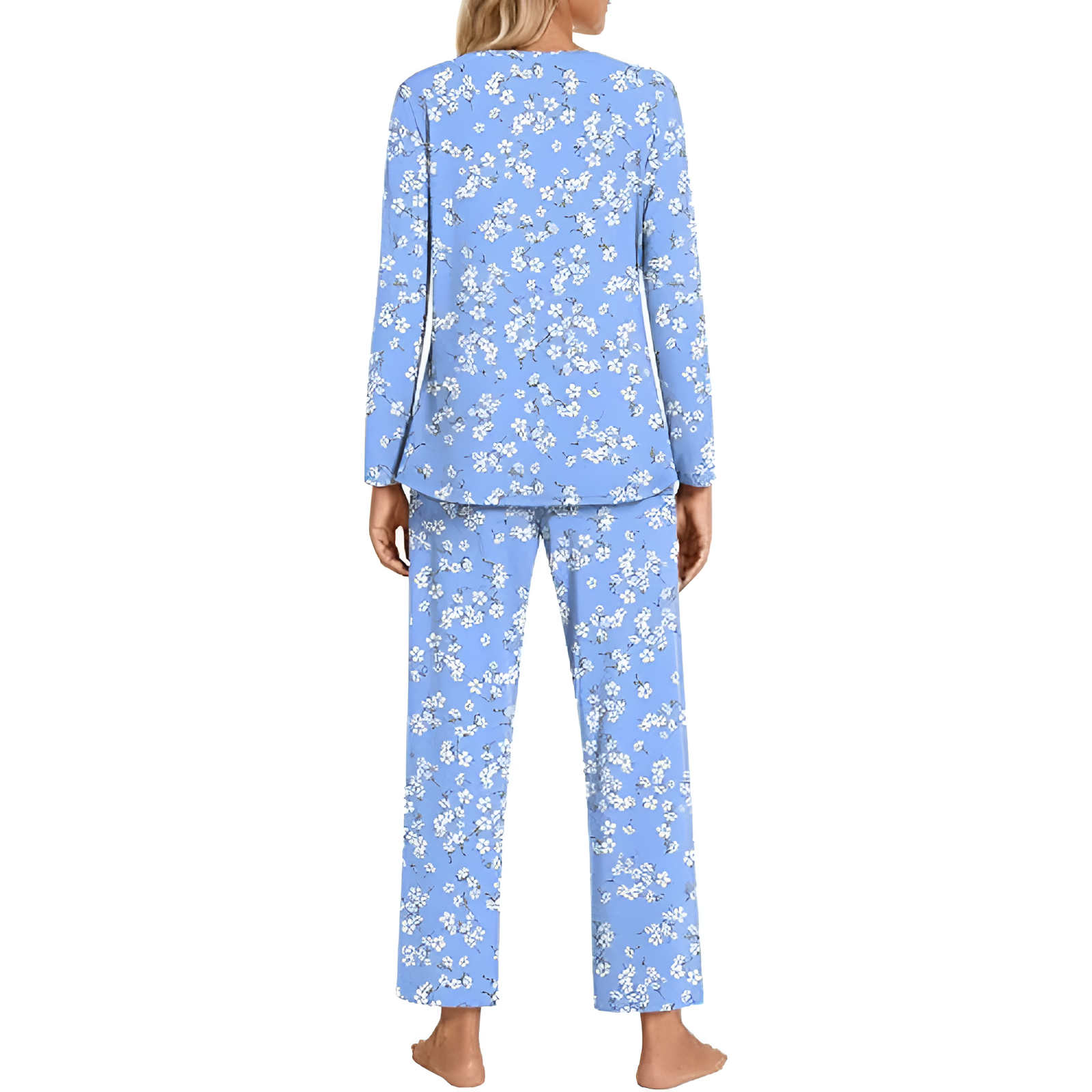 Long Sleeve Top And Loose Pants Two Piece Matching Pajama Set For Women