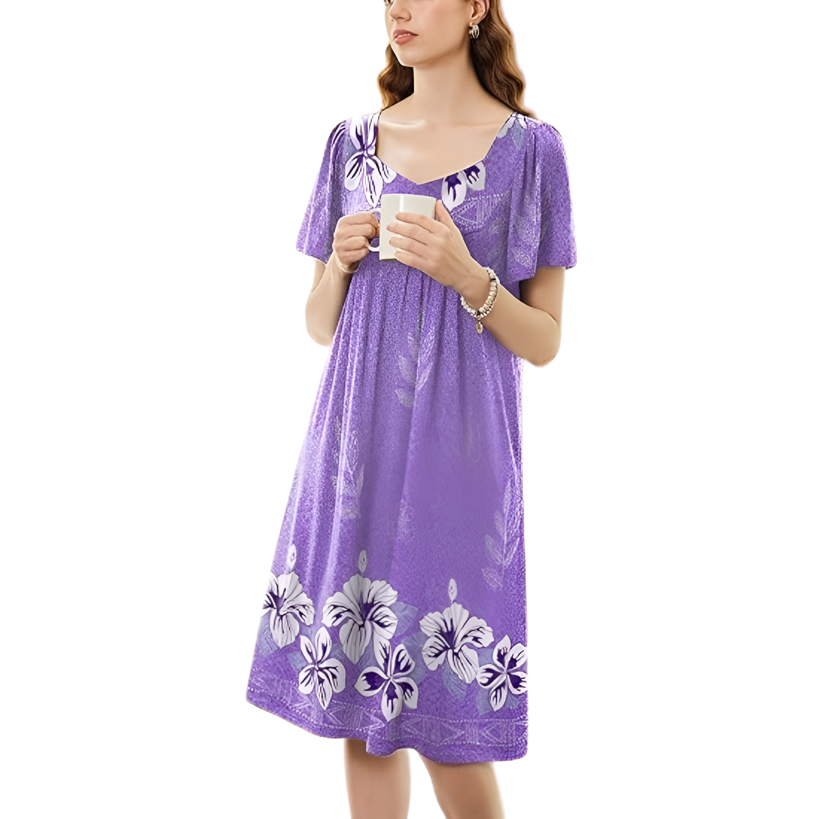 Pleated Nightgown With Short Sleeves And Pockets For Women