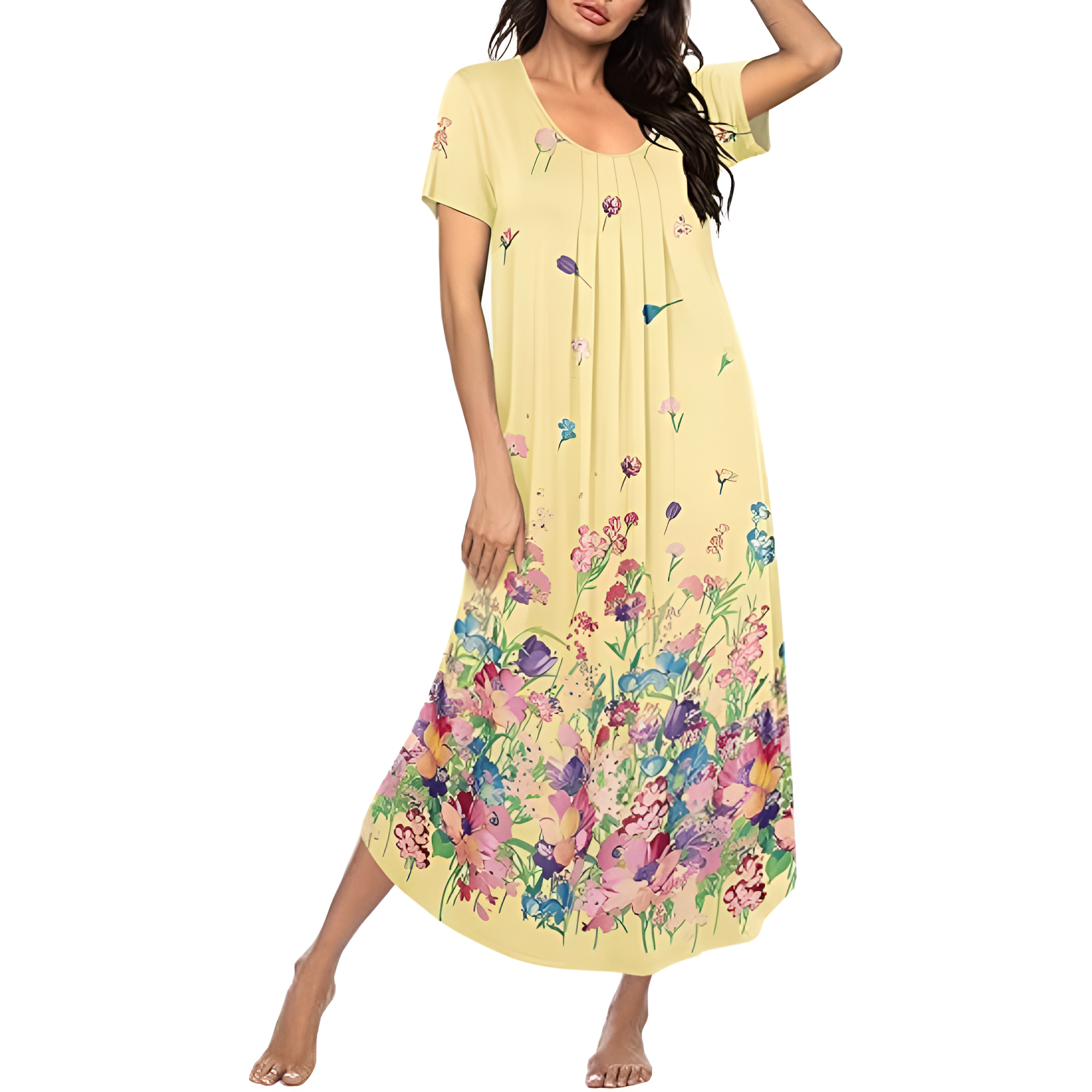 Long Sleepwear Dress For Women With Pleated Style