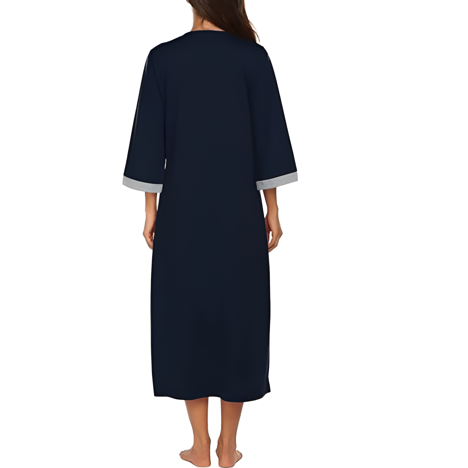 Women Zipper Robe Sleeves Loungewear Dress Full Length Sleepwear Pockets
