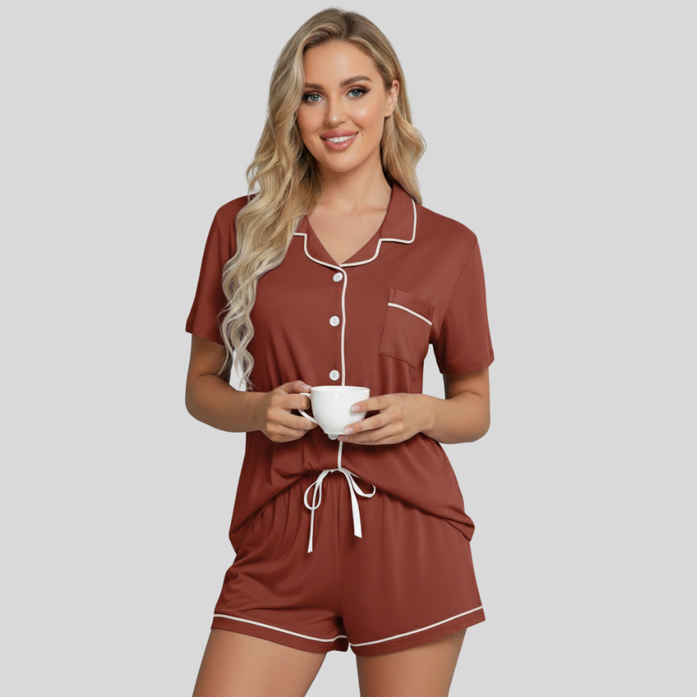 Button Down Short Sleeve Comfy Pajamas Set