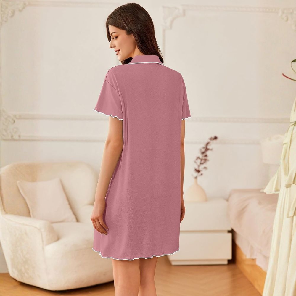 Women’s Soft Button Down Nightgown with Short Sleeves