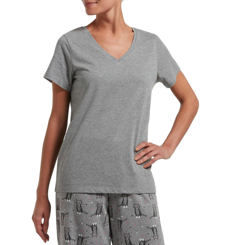 Short Sleeve V Neck T Shirt For Lounging