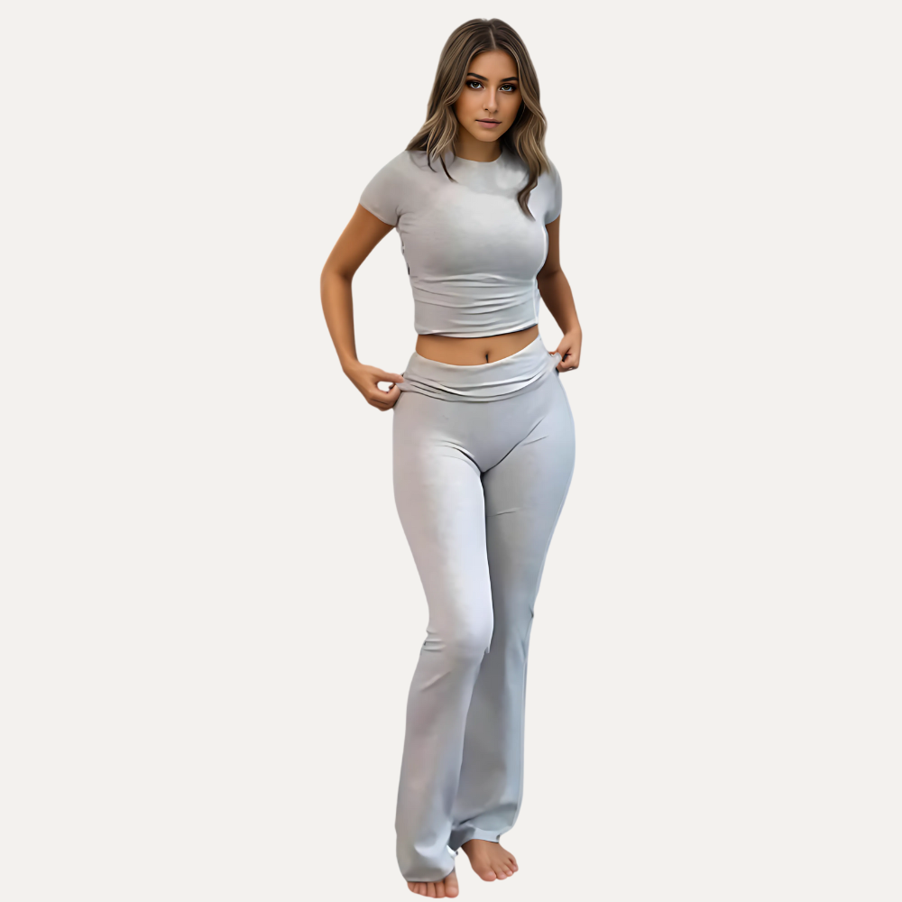 Women’s Two Piece Lounge Set with Crop Top and Flare Pants
