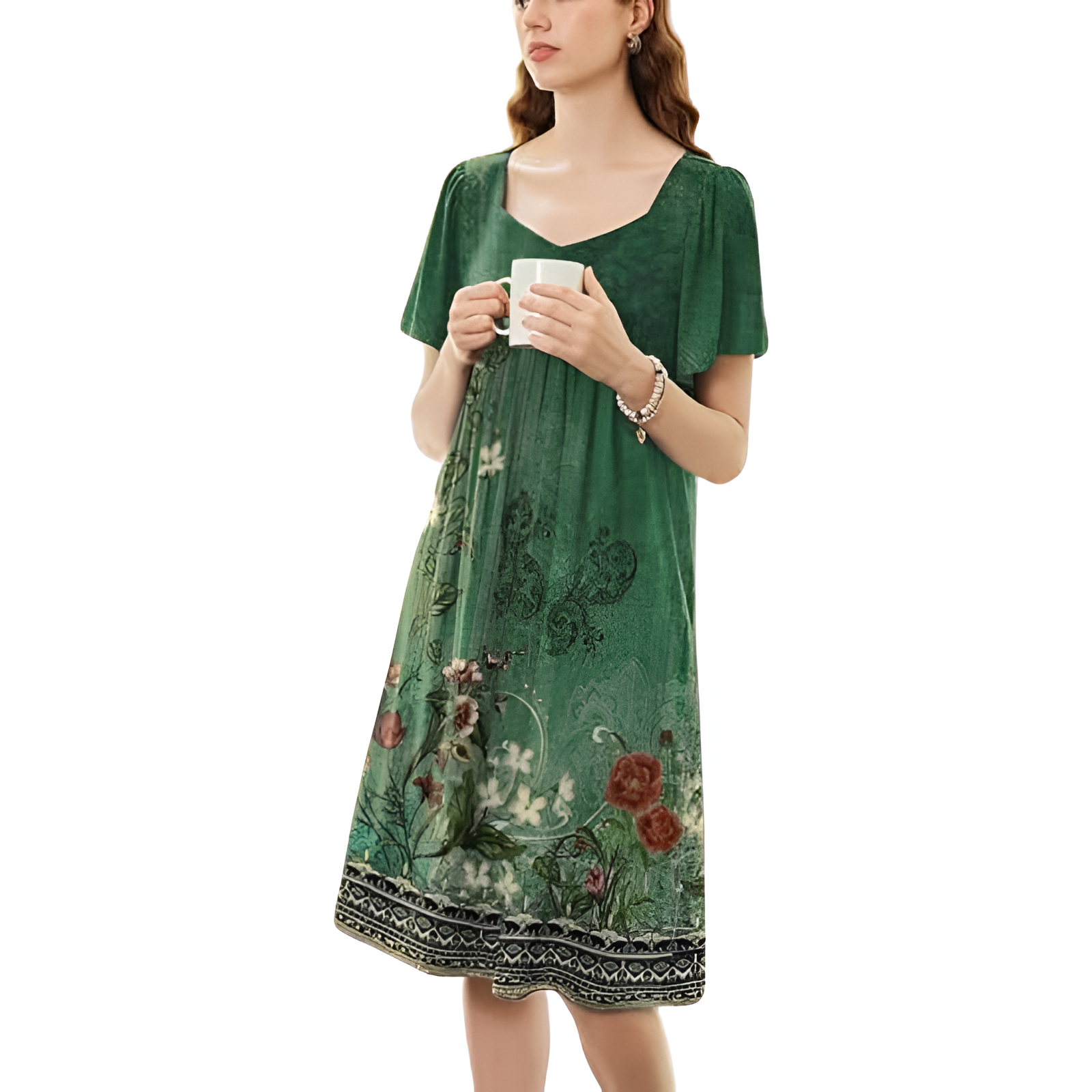 Pleated Nightgown With Short Sleeves And Pockets For Women