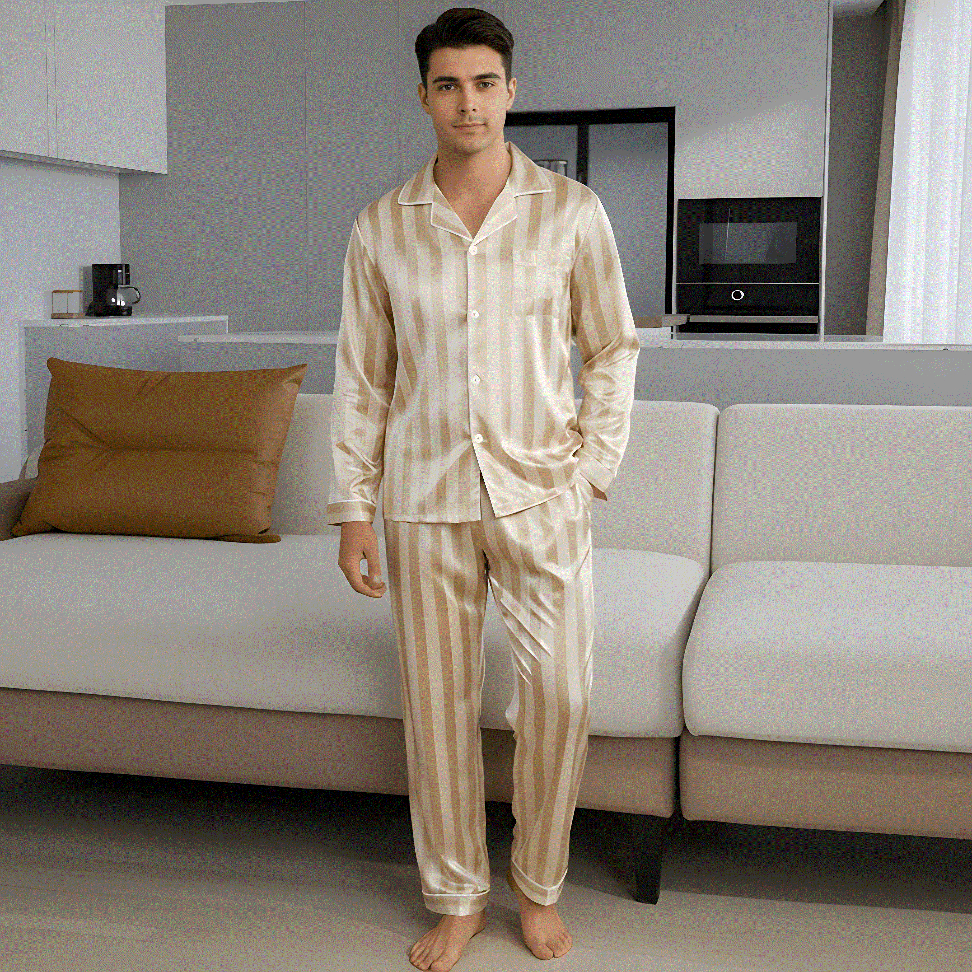 Striped Design Long Sleeve Matching Pajama Set For Couple 