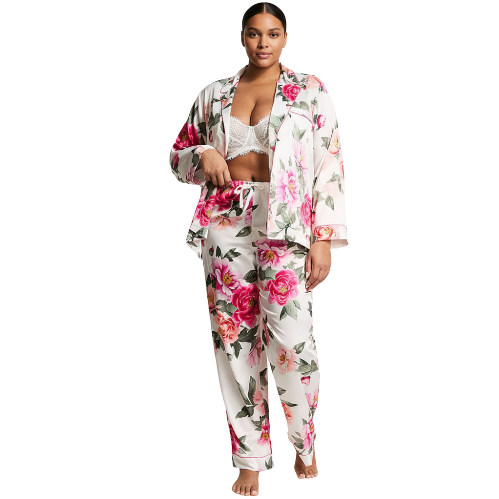 Satin Sleepwear Set For Women With Long Shirt And Drawstring Pants
