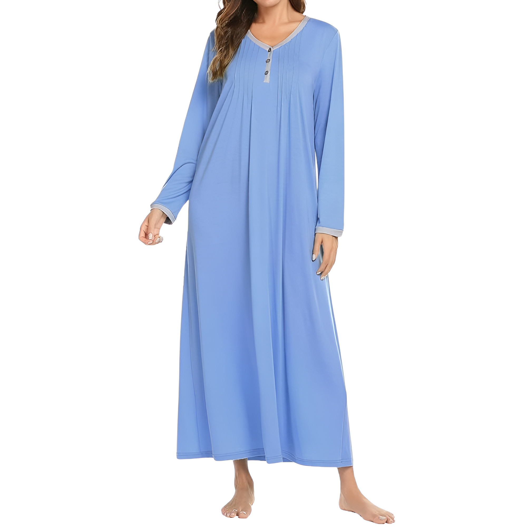 Henley Long Sleeve Nightgown Sleepwear For Women