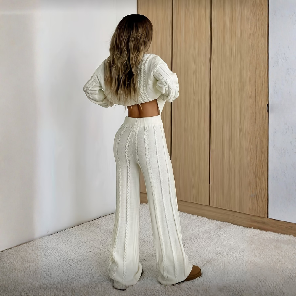 Women's Winter Solid Color Round Neck Long Sleeve Simple Top And Pants Casual 2pcs Set, Winter Clothing