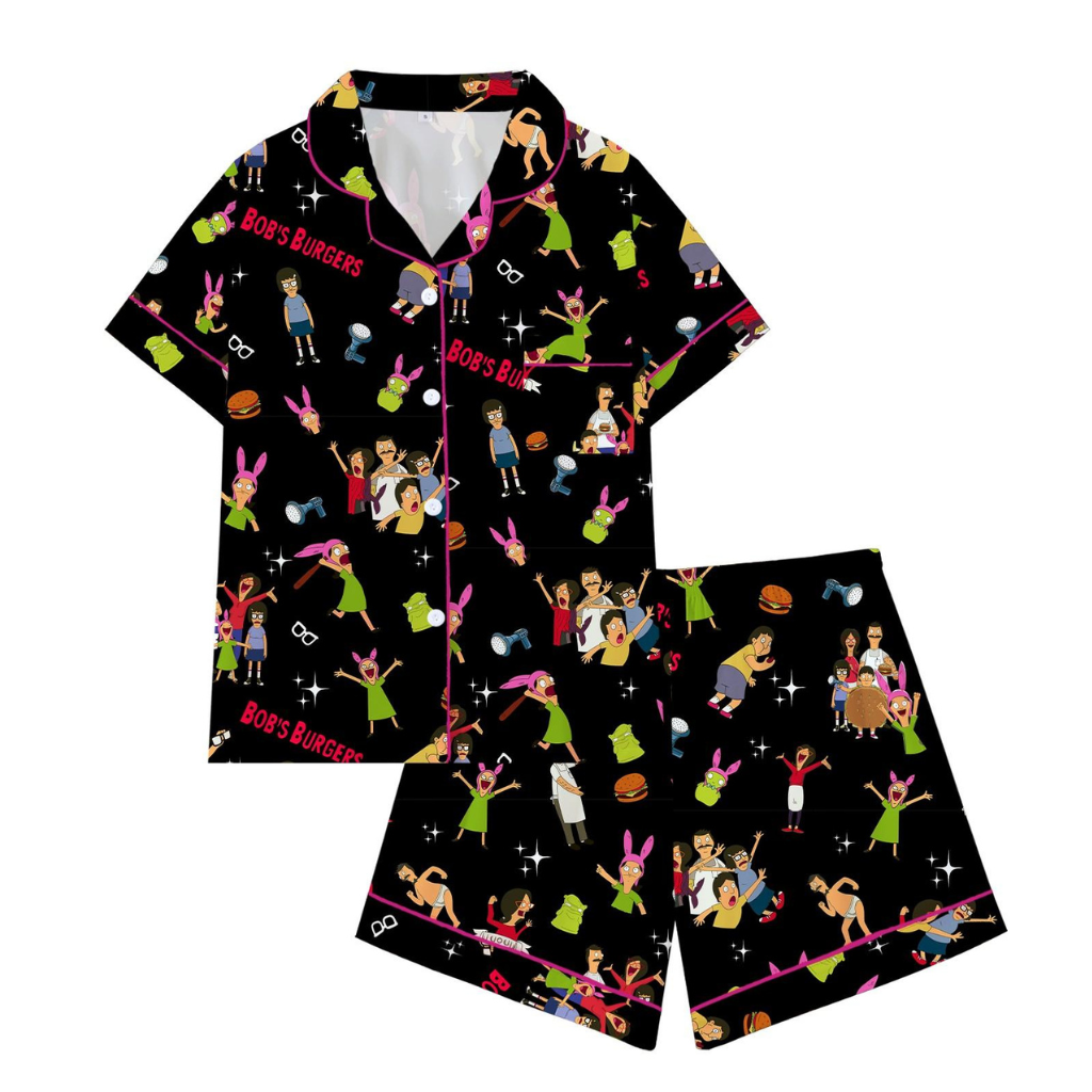 Casual Cartoon Printed Short Sleeve Pajama Set For Women