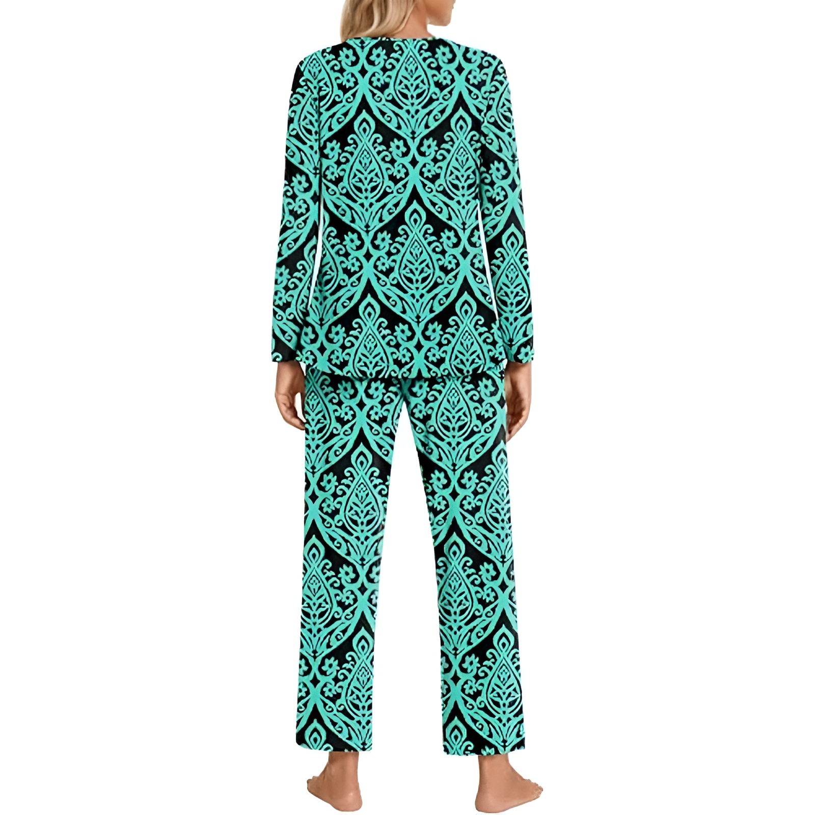 Long Sleeve Top And Loose Pants Two Piece Matching Pajama Set For Women