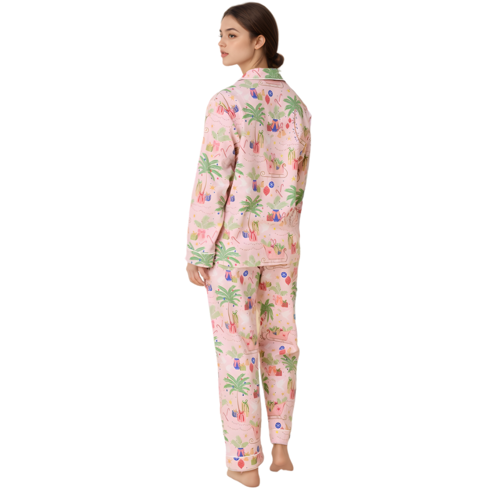 Vintage Christmas Flannel Pajama Set For Women