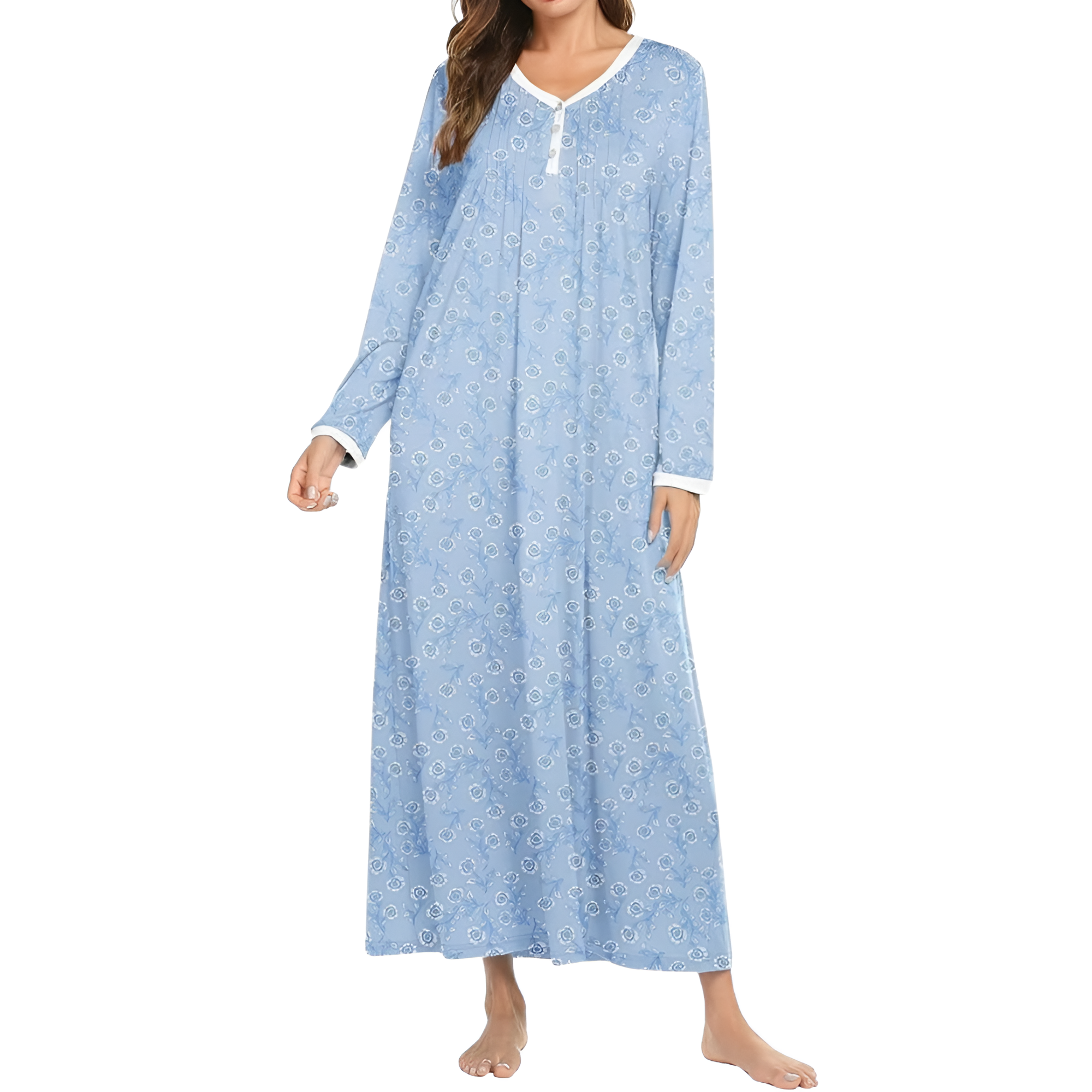 Henley Long Sleeve Nightgown Sleepwear For Women