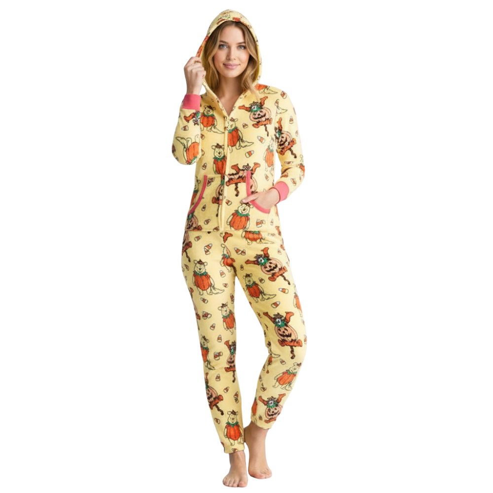 Graphic Union Suit With Character Print And Hood For Women