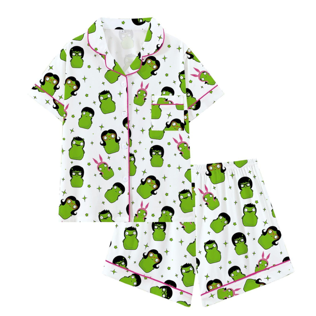 Casual Cartoon Printed Short Sleeve Pajama Set For Women