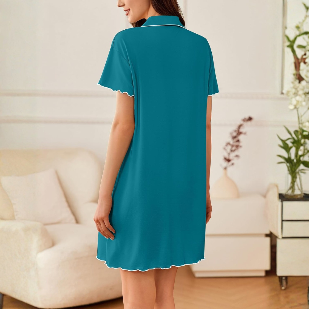 Women’s Soft Button Down Nightgown with Short Sleeves
