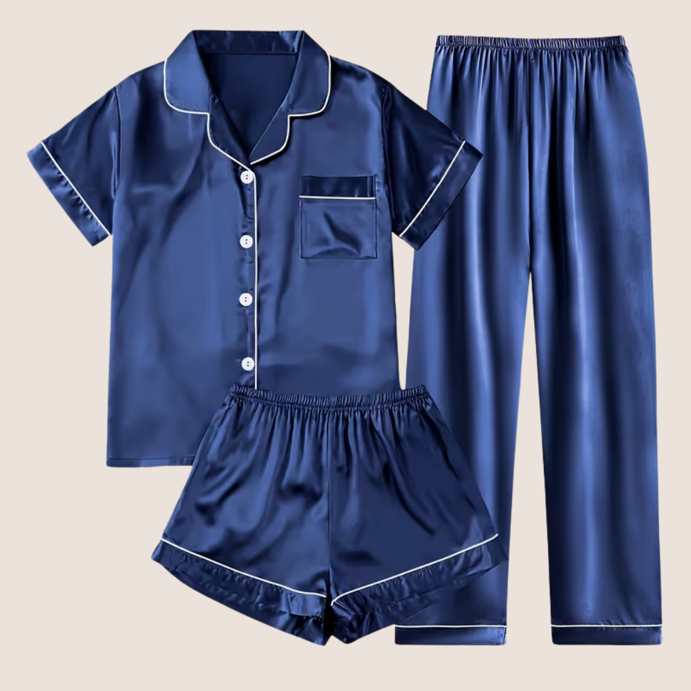 Casual Satin Set Front Pajama With Button For Women