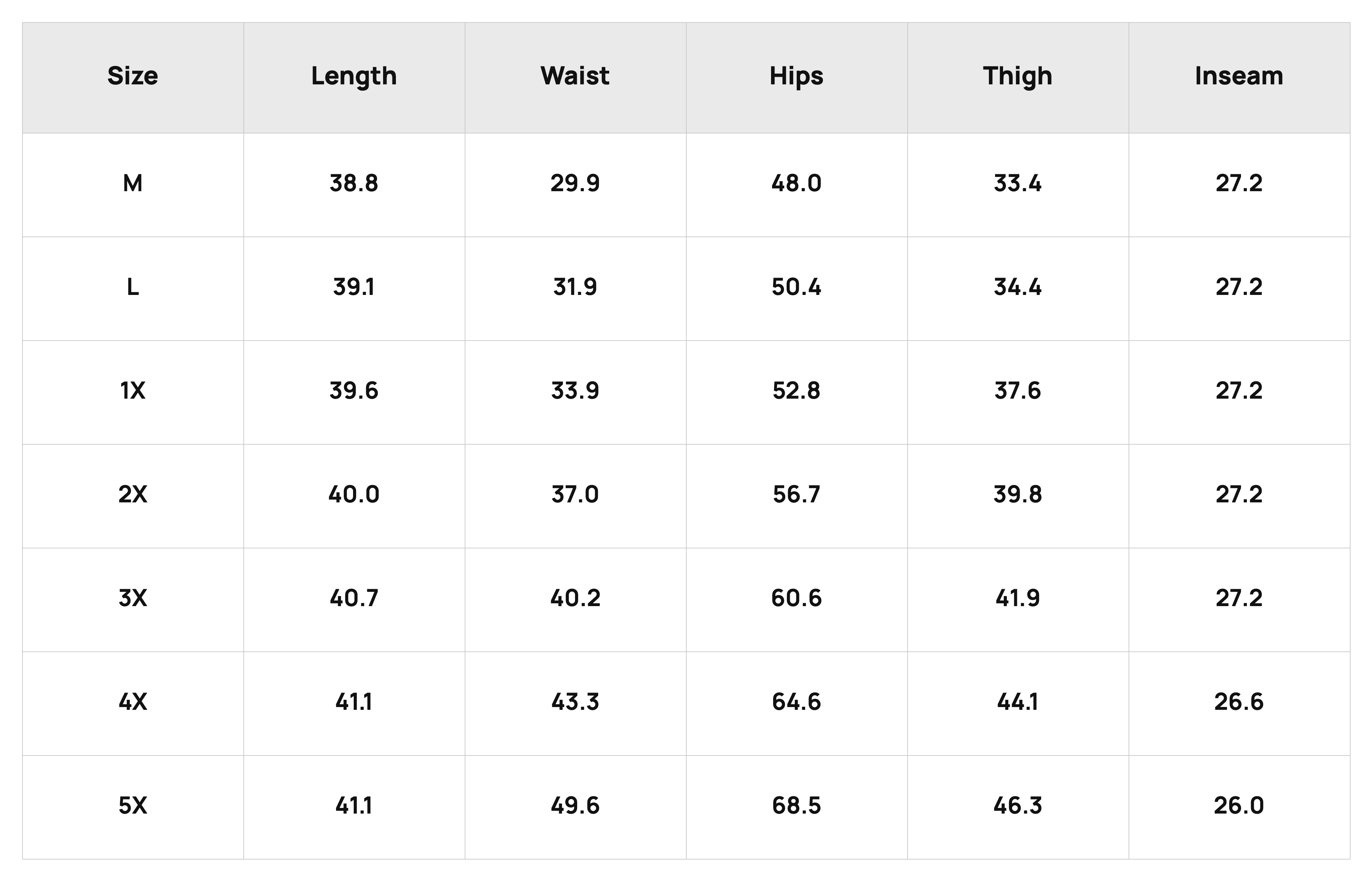 Size Chart