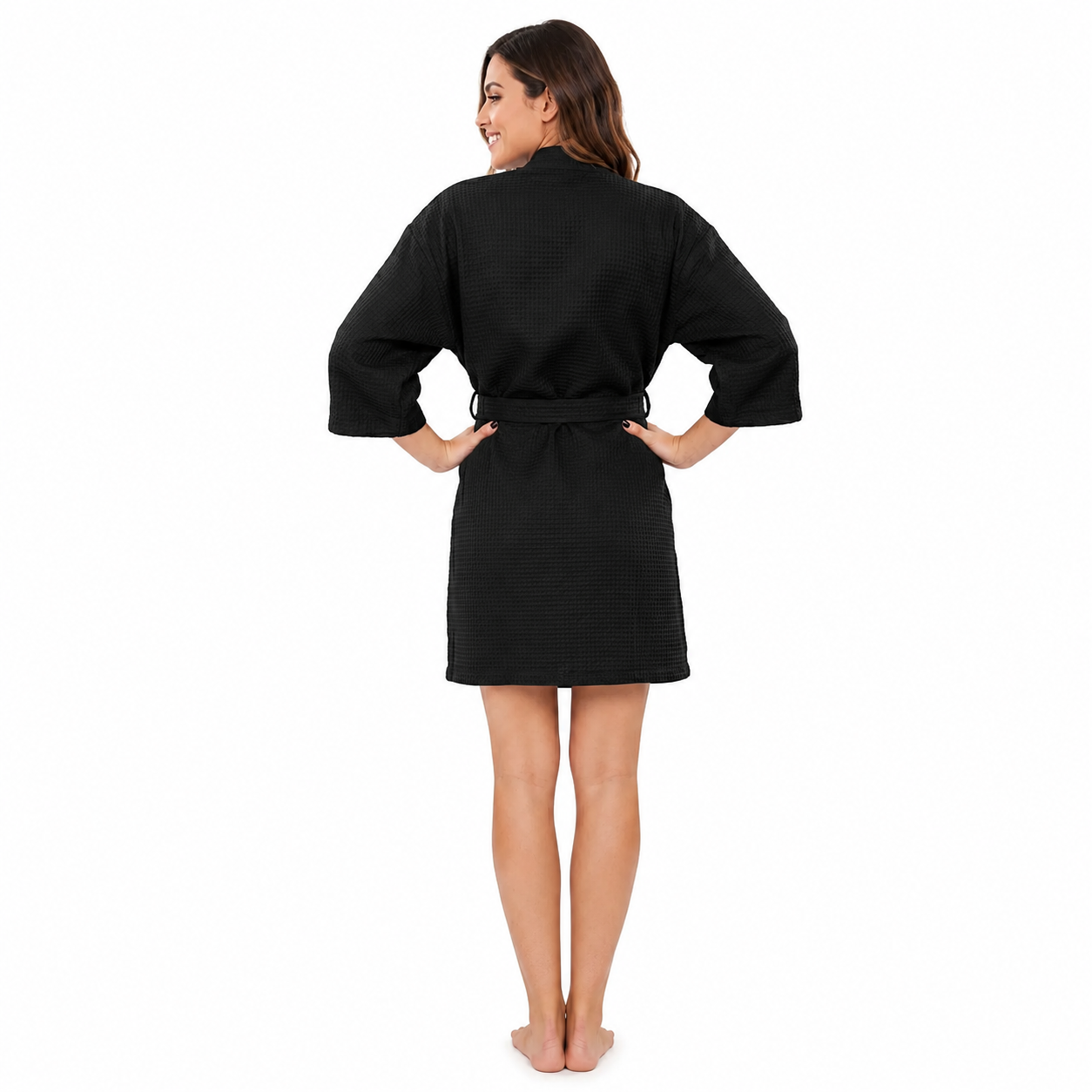 Lightweight Short Kimono Bathrobe With Tie Belt Closure