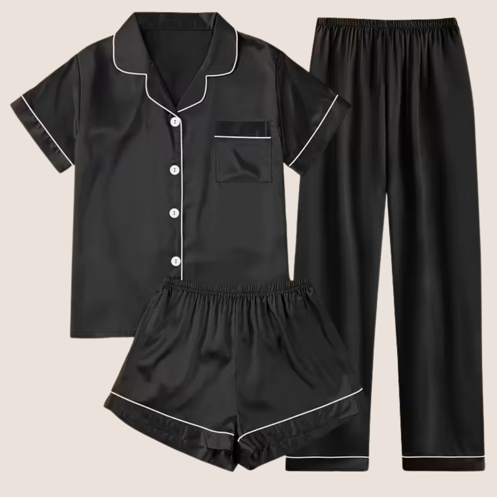 Casual Satin Set Front Pajama With Button For Women