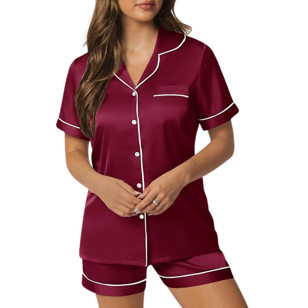 Women 2 Piece Button Down Pajama Set With Shorts