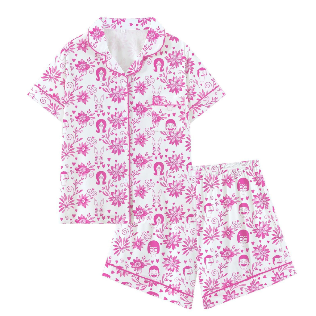 Casual Cartoon Printed Short Sleeve Pajama Set For Women
