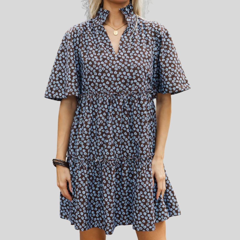 Bow Printed Embroidered Dress For Women