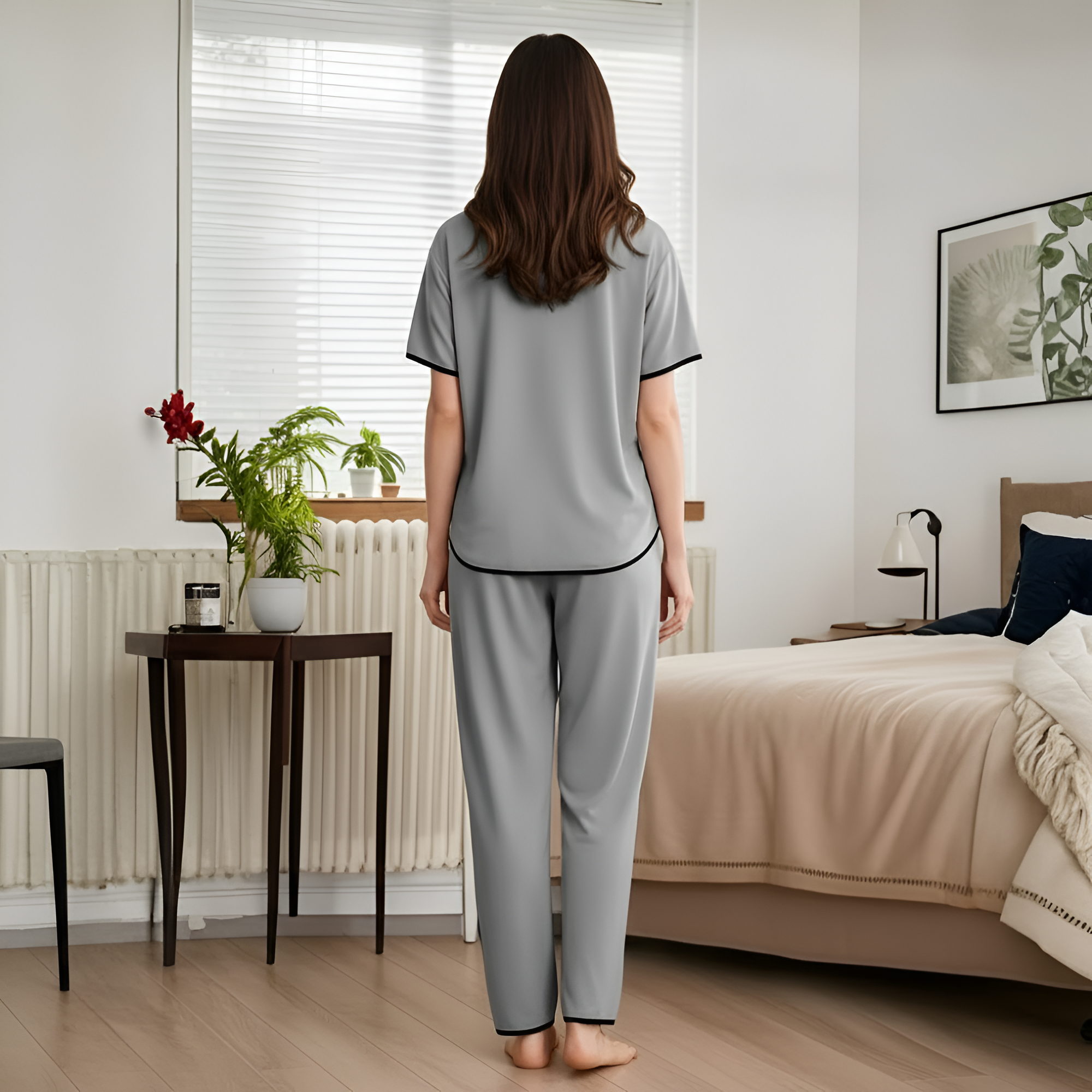 Couple's Set with Chest Heart Print, Men or Women Short Sleeve + Long PantsMatching Pajama Set Short Sleeve For Couples - Image 13