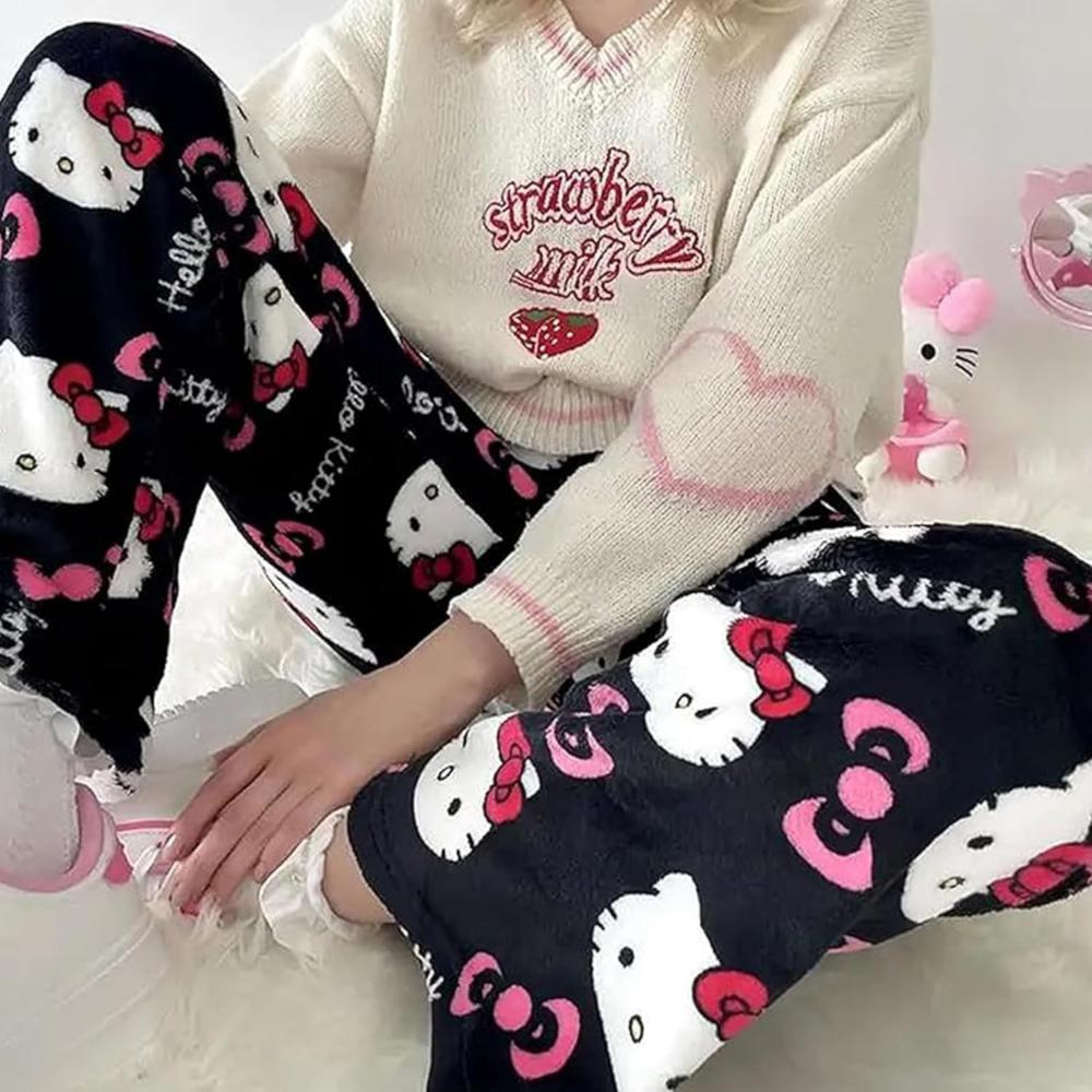 Cartoon Cat Print Pajama Pants
