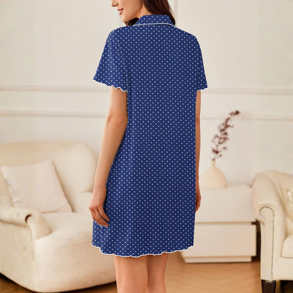 Women’s Soft Button Down Nightgown with Short Sleeves