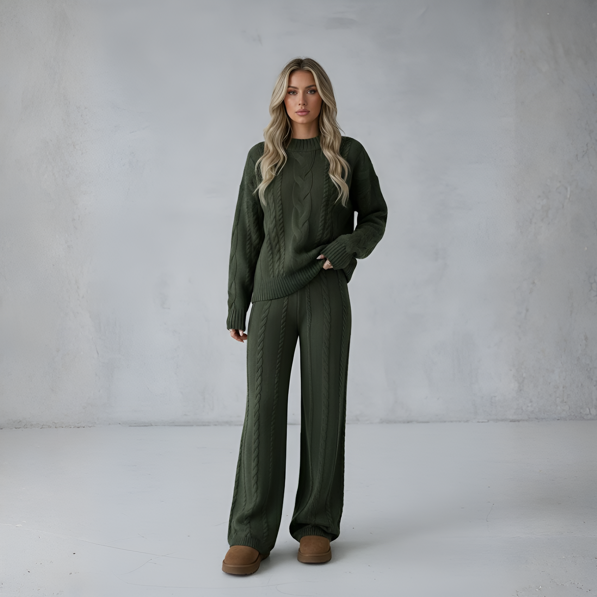 Women's Winter Solid Color Round Neck Long Sleeve Simple Top And Pants Casual 2pcs Set, Winter Clothing