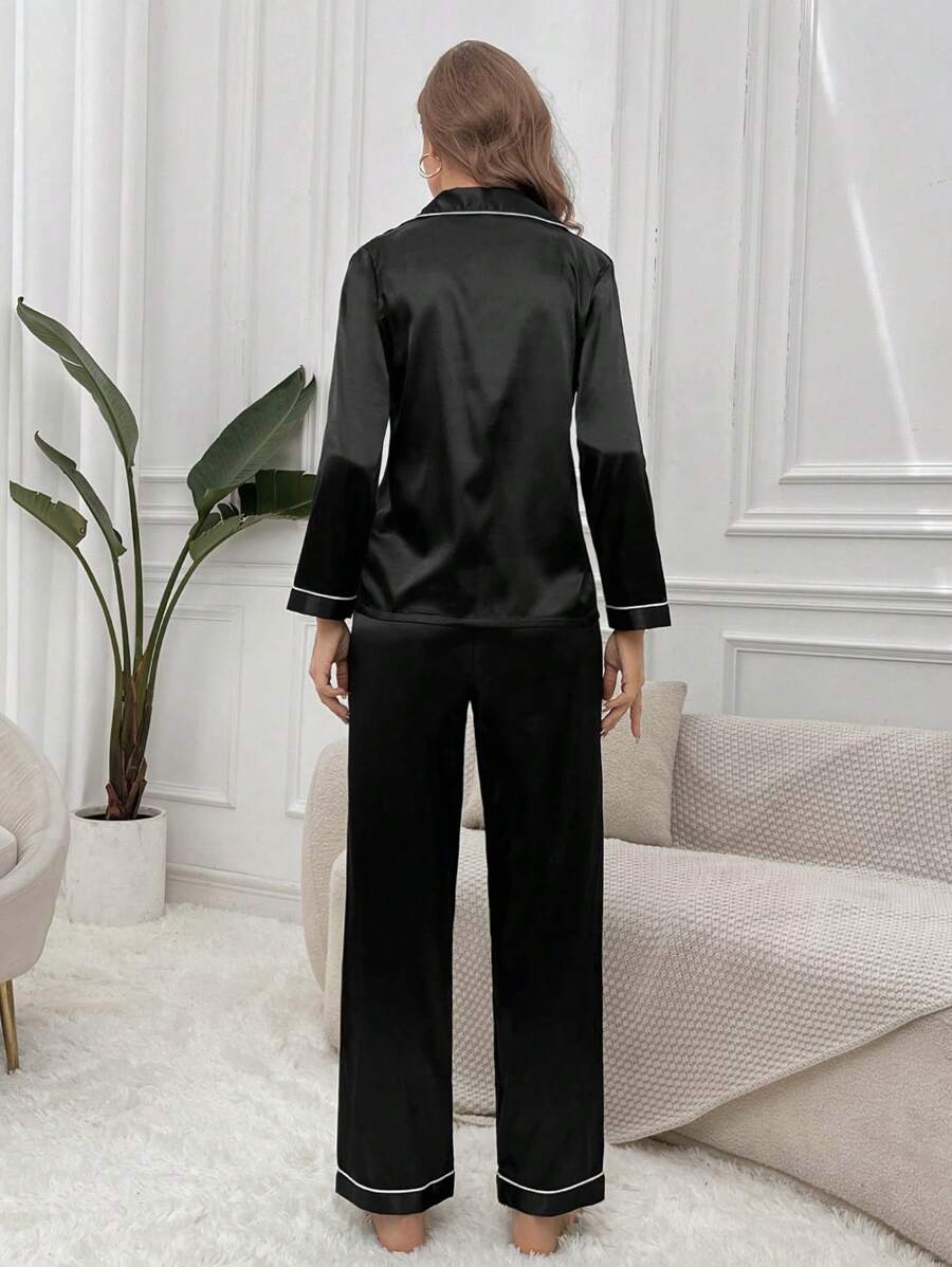 Solid Contrast Colored Satin Pajama Set-Original Pajamas