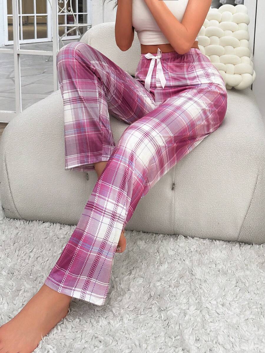 Drawstring Plaid Print Sleepwear-Original Pajamas