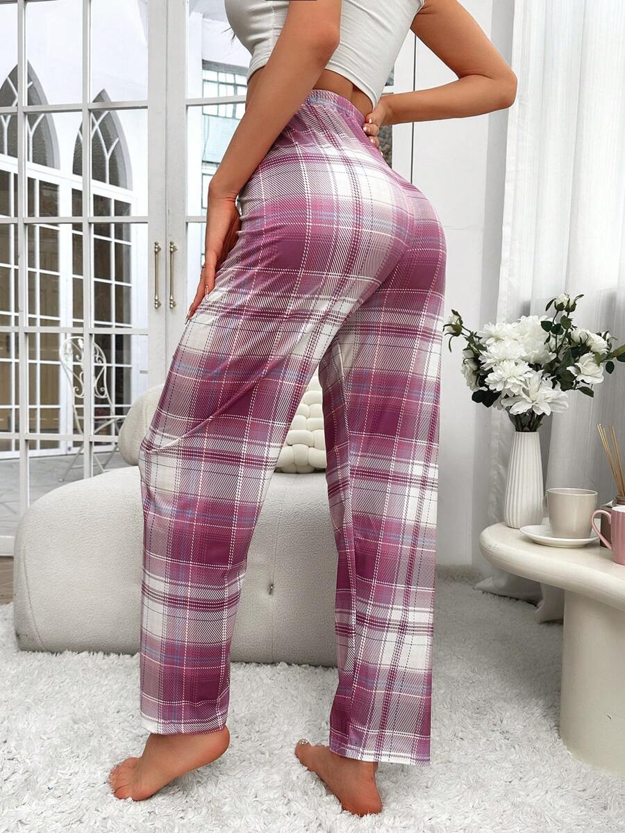 Drawstring Plaid Print Sleepwear-Original Pajamas