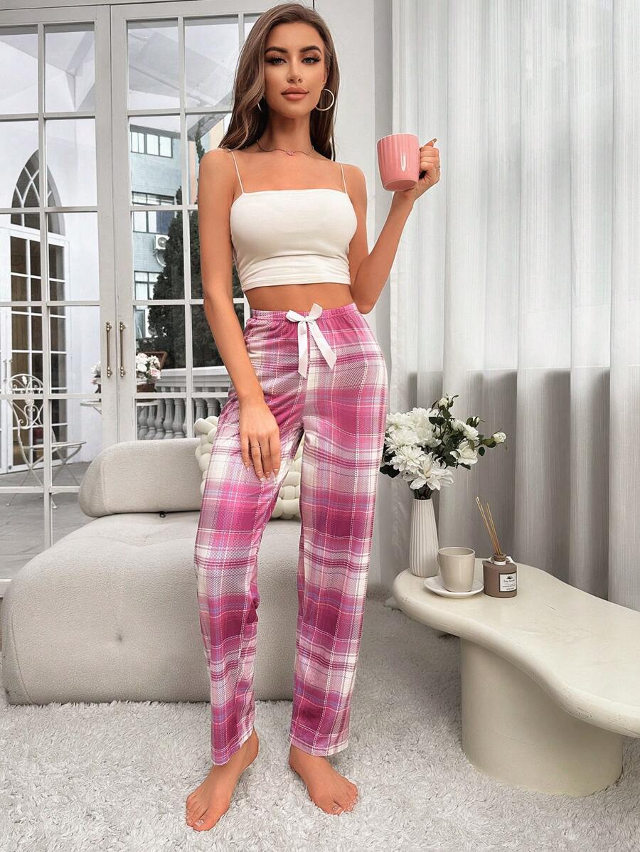 Drawstring Plaid Print Sleepwear-Original Pajamas