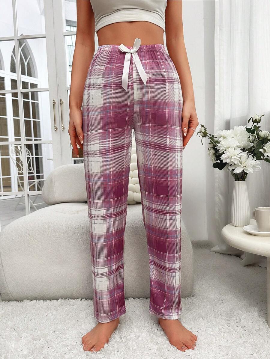 Drawstring Plaid Print Sleepwear-Original Pajamas