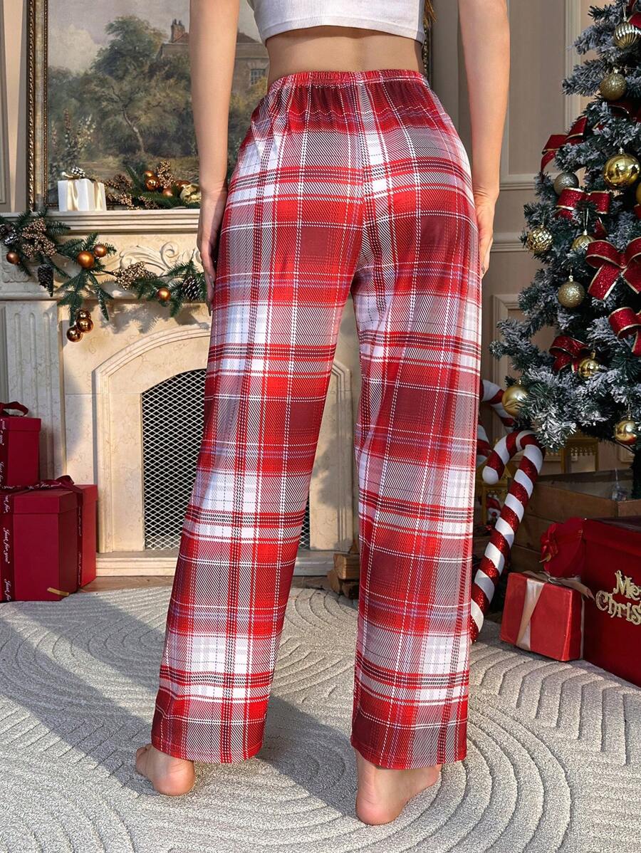 Drawstring Plaid Print Sleepwear-Original Pajamas