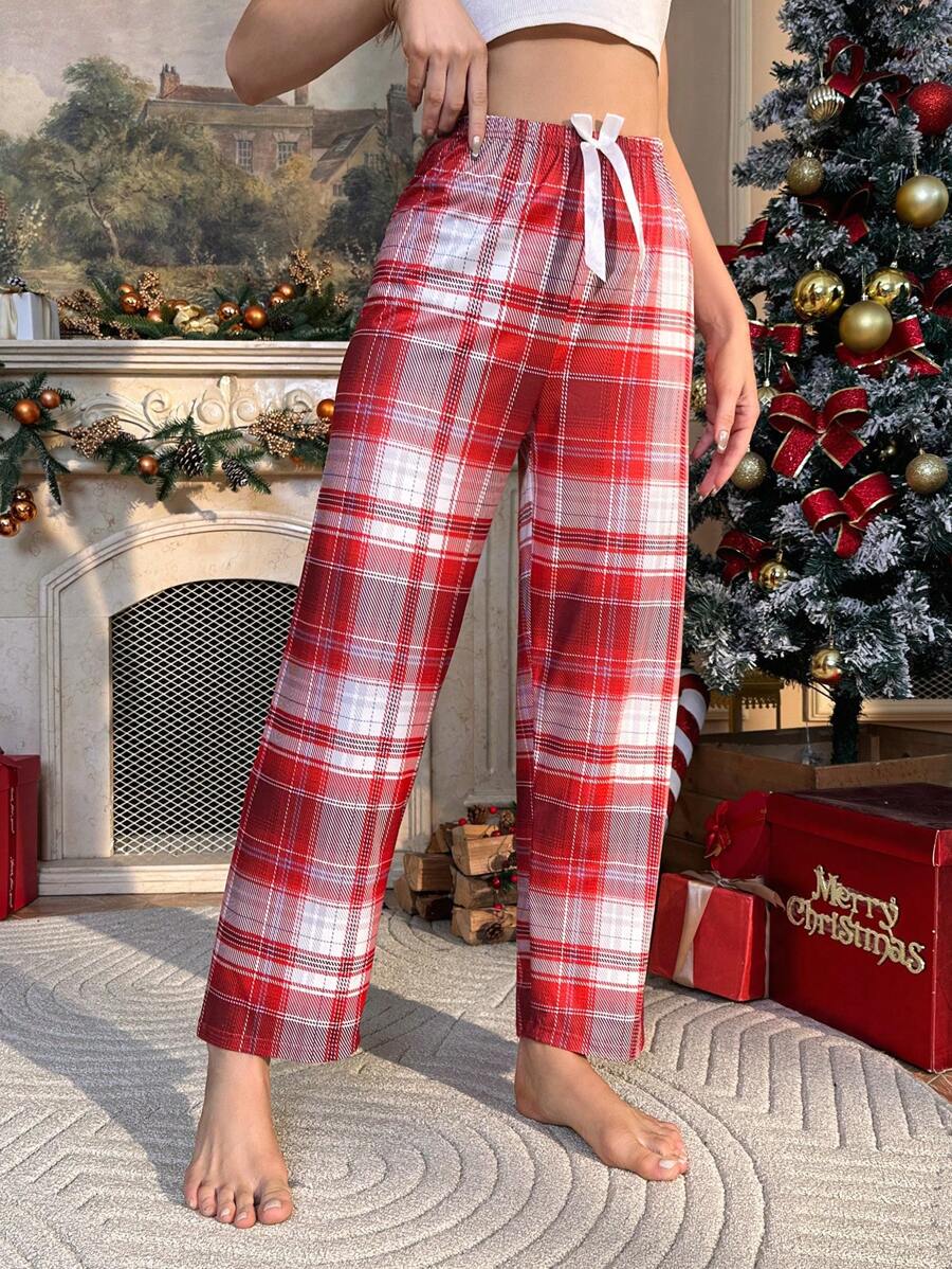 Drawstring Plaid Print Sleepwear-Original Pajamas