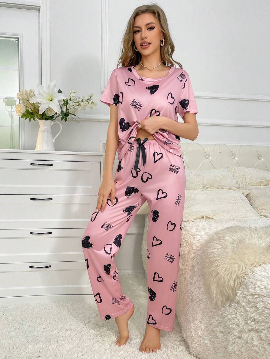 Cordate And Text Printed Pajama Set-Original Pajamas