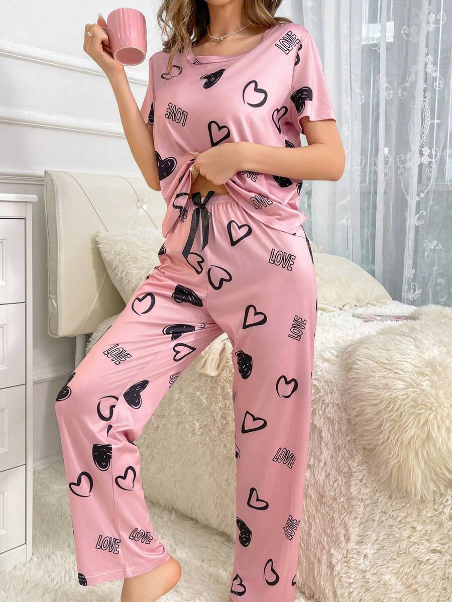 Cordate And Text Printed Pajama Set-Original PajamasCordate And Text Printed Pajama Set - Image 6